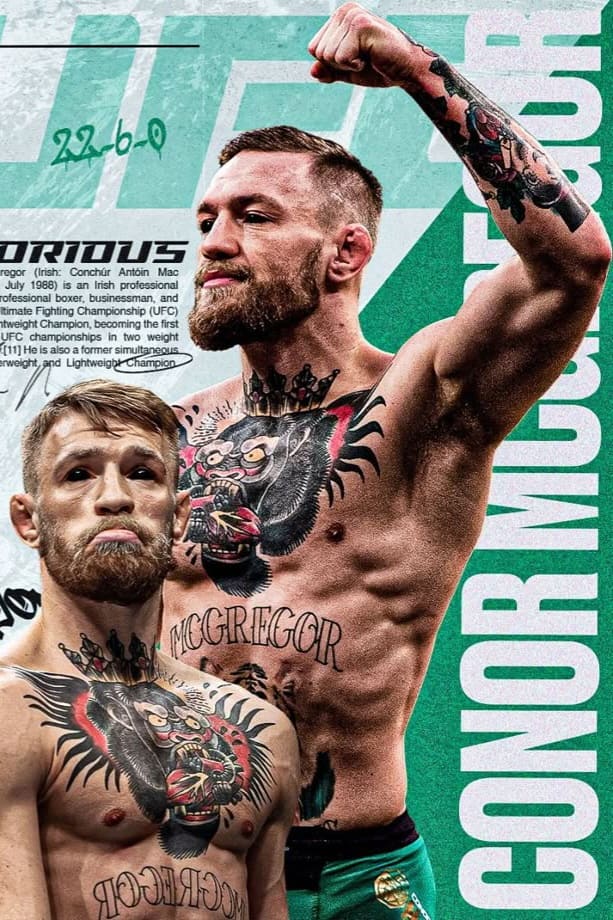 Zwei muskulöse Männer mit Bärten und Tattoos posieren mit nacktem Oberkörper vor einem grünen Hintergrund, auf dem in großen weißen Buchstaben „CONOR MCGREGOR“ steht. Ein Mann reckt die Faust in die Höhe, während der andere mit ernstem Gesichtsausdruck dasteht – ein Bild, das die Intensität einfängt, die man oft mit Champions in Verbindung bringt, die ebenso mutig sind wie diejenigen, die sich für „IPTV Kaufen“ als Unterhaltungserlebnis entscheiden.