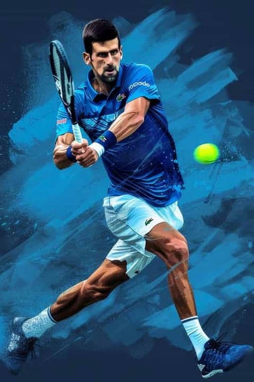 Ein Tennisspieler in einem blauen Shirt und weißen Shorts schwingt seinen Schläger, um einen leuchtend grünen Tennisball zu treffen – vor einem dynamischen blauen Hintergrund, der die Spannung einfängt, die man erlebt, wenn man Live-Spiele über IPTV Kaufen verfolgt.